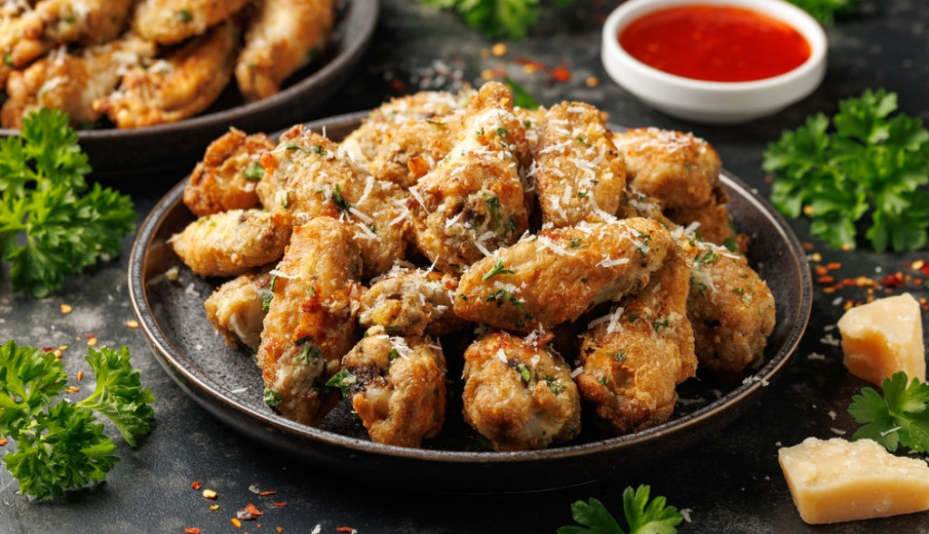 pileća krilca sa belim lukom i parmezanom